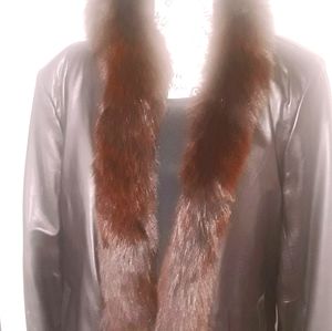 Leather jacket with genuine Fox fur collar